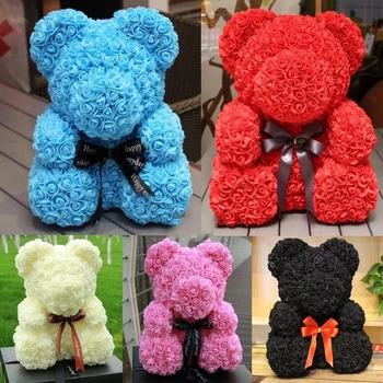 

1pcs Lovely Bear Dolls Foam Gift Romantic Love Artificial Rose Bear Wedding Decor Toy Girlfriend Simulated Valentine's Day Bear