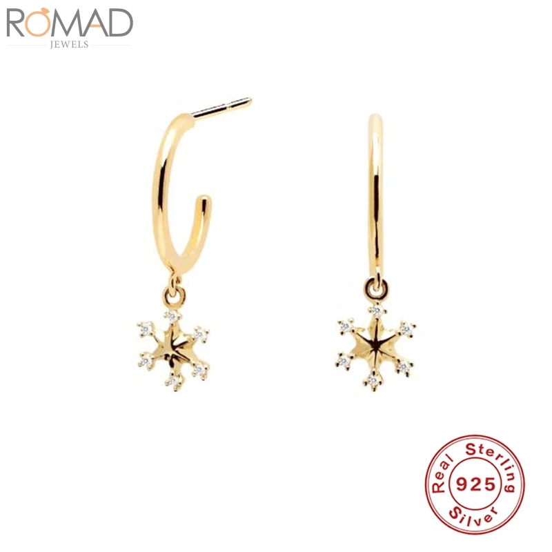 

925 Sterling Silver Stud Earrings For Women Snowflake Drop Zircon Crystal Earring C type Earings Jewelry Aretes Aros Pendientes