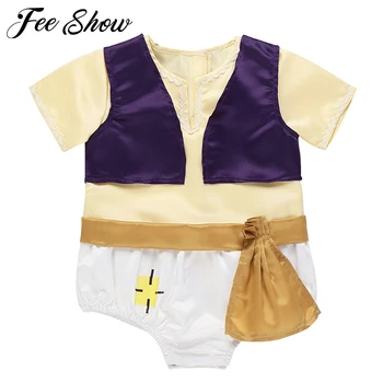

Infant Baby Boys Short Sleeves Hook and Loop Fastening Back Romper with Vest Set for Halloween Cosplay Party Costume Dress Up