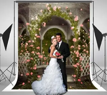 

3D Pink Flower Leaves Arch Column Fence Garden Garland Floral Backdrop Wedding Courtyard Party Background Wedding Backdrop
