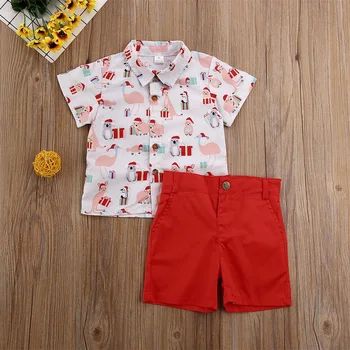 

Pudcoco Toddler Baby Boy Clothes Christmas Print Short Sleeve Shirt Tops Short Pants 2Pcs Outfits Cotton Clothes