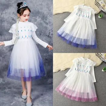 

Knitting Elsa Princess Dress Warm Winter Casual Frocks Long Sleeve Knee Length Snow Queen Elza Costume Christmas Party Ball Gown