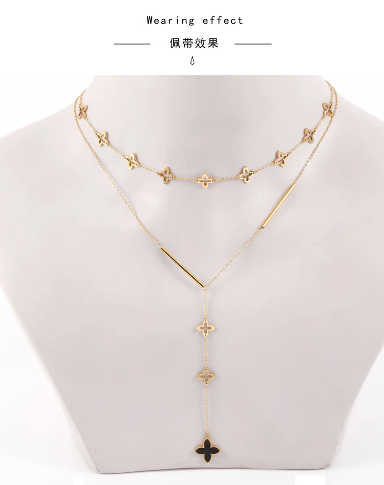 Korean Fashion Charms Double Layer Star / Four Leaf Clover / Love Heart Pendant Choker Necklace Jewelry for Women Girls