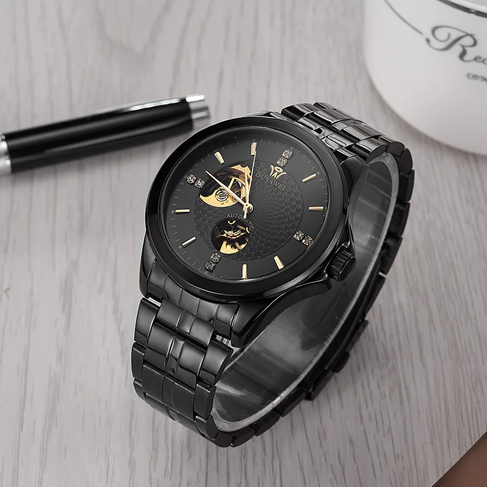 

OUYAWEI Fashion Analog Watch Men Mechanical Self Wind Watch Full Steel Band Luxury Watch Wristwatch Relogio Masculino