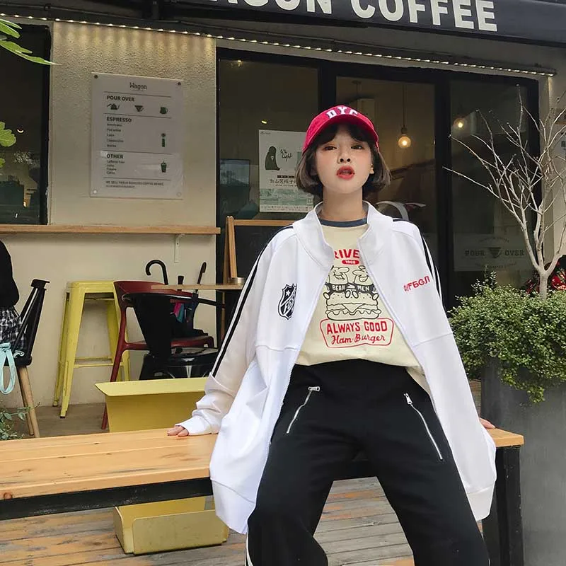 NiceMix джинсовая куртка женские свободные пальто с длинными рукавами Boyfriend Harajuku Весна Осень Новые джинсовые пальто женские высокого качества