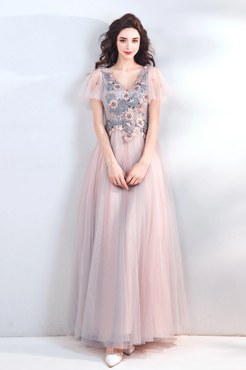 Элегантные розовые платья для выпускного вечера трапециевидной формы vestido de gala с v-образным вырезом и коротким рукавом стильные длинные сказочные вечерние платья для прогулок рядом с вами