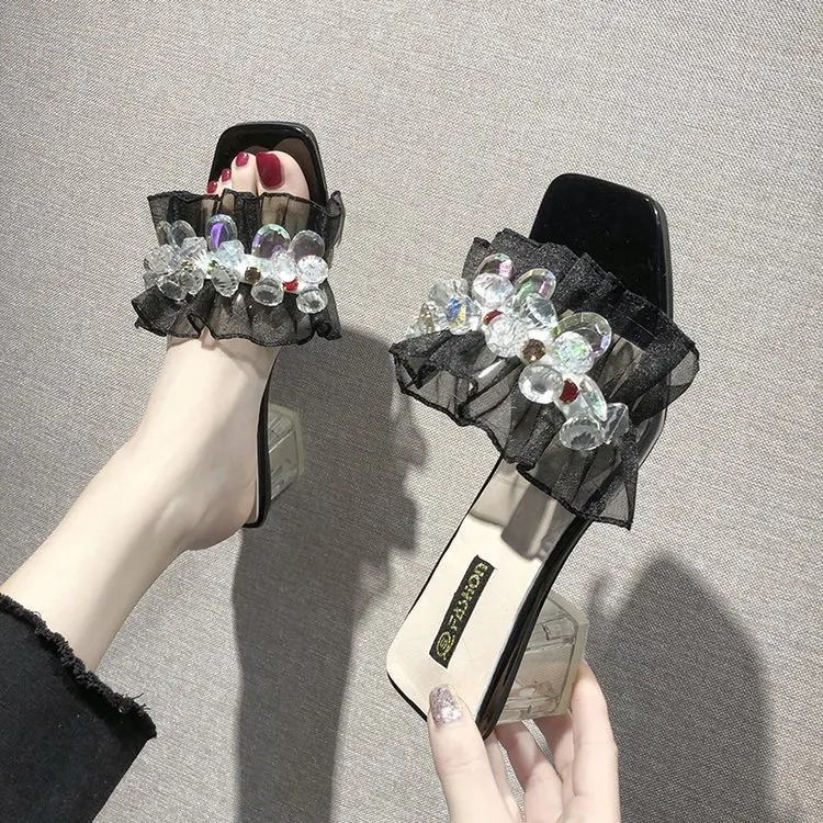 

Chunky-Heel CHIC Graceful Pearl Slipper Women's Summer Outer Wear Fashion Trendy Shoes 2018 New Style Online Celebrity Fairy Win