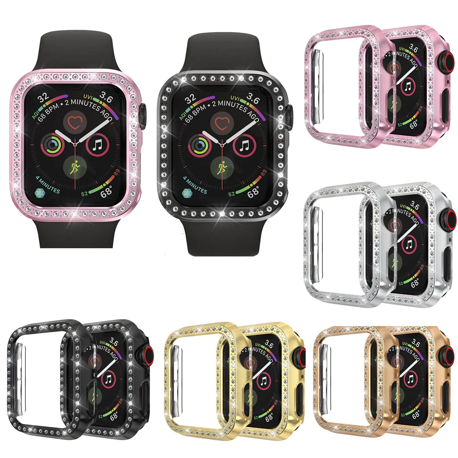 Алмазный чехол для часов Бампер Защитный чехол для Apple Watch Series 4 чехол, украшеннный горным хрусталем для iWatch 40 мм 44 мм чехол