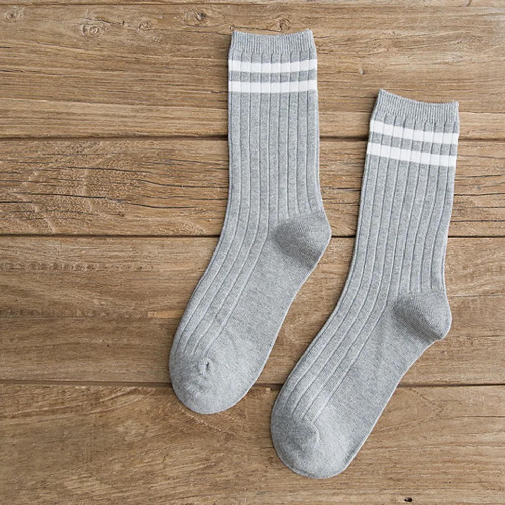 Harajuku Socks New Style Women Solid Color Cotton Causal Winter Warm Striped Vintage Socks Chaussette Femme