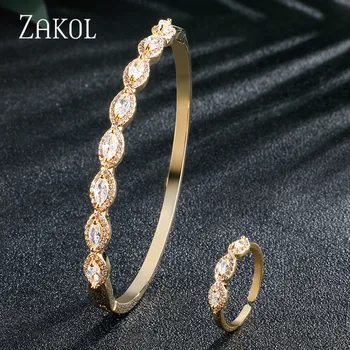 

ZAKOL Marquise Cut Cubic Zirconia Angel Eye Bridal Jewelry Bracelet Ring Set for Women Wedding Dinner Party Birthday FSSP3115