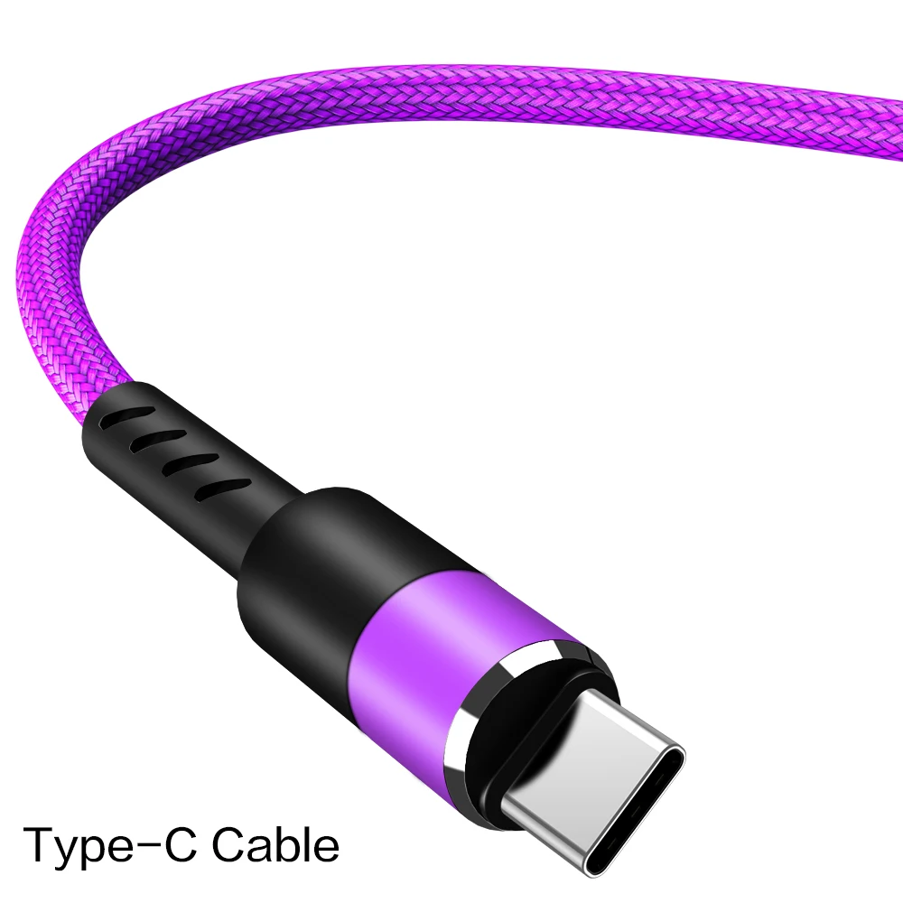 Кабель Micro USB 1 м 2 м 3 м быстрое зарядное устройство с круглой головкой нейлоновый кабель для передачи данных с оплеткой для мобильного телефона samsung/millet Android - Цвет: purple for type-C