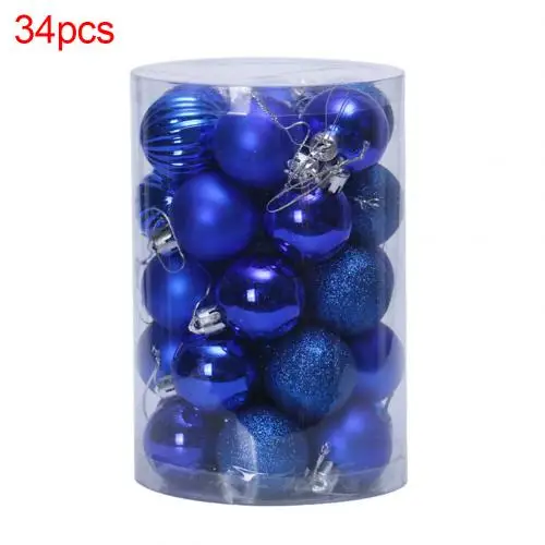 34Pcs Christmas Balls Plated Bauble Lightweight Hanging DIY Xmas Tree Ornament Home Party Xmas Decoration For Home Hanging Gifts - Цвет: Синий