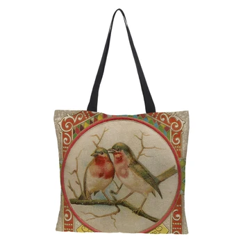 

CROWDALE Double-sided Merry Christmas gift bages Linen Shopping bags for Christmas Handbag Women Shoulder Cloth Pouch 43cm*43cm