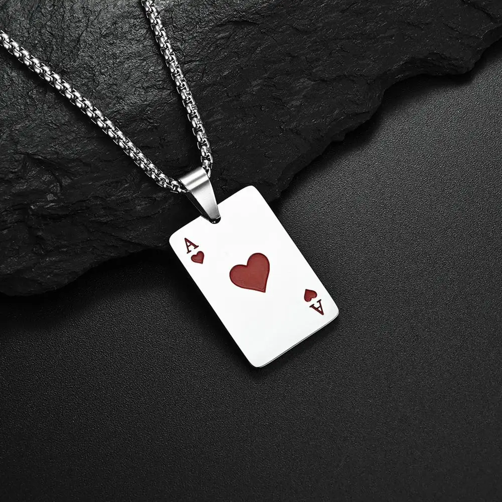 Lucky Ace Of Spades Mens Necklace Color Poker Pendant for Male Stainless Steel Casino Fortune Playing Cards 2