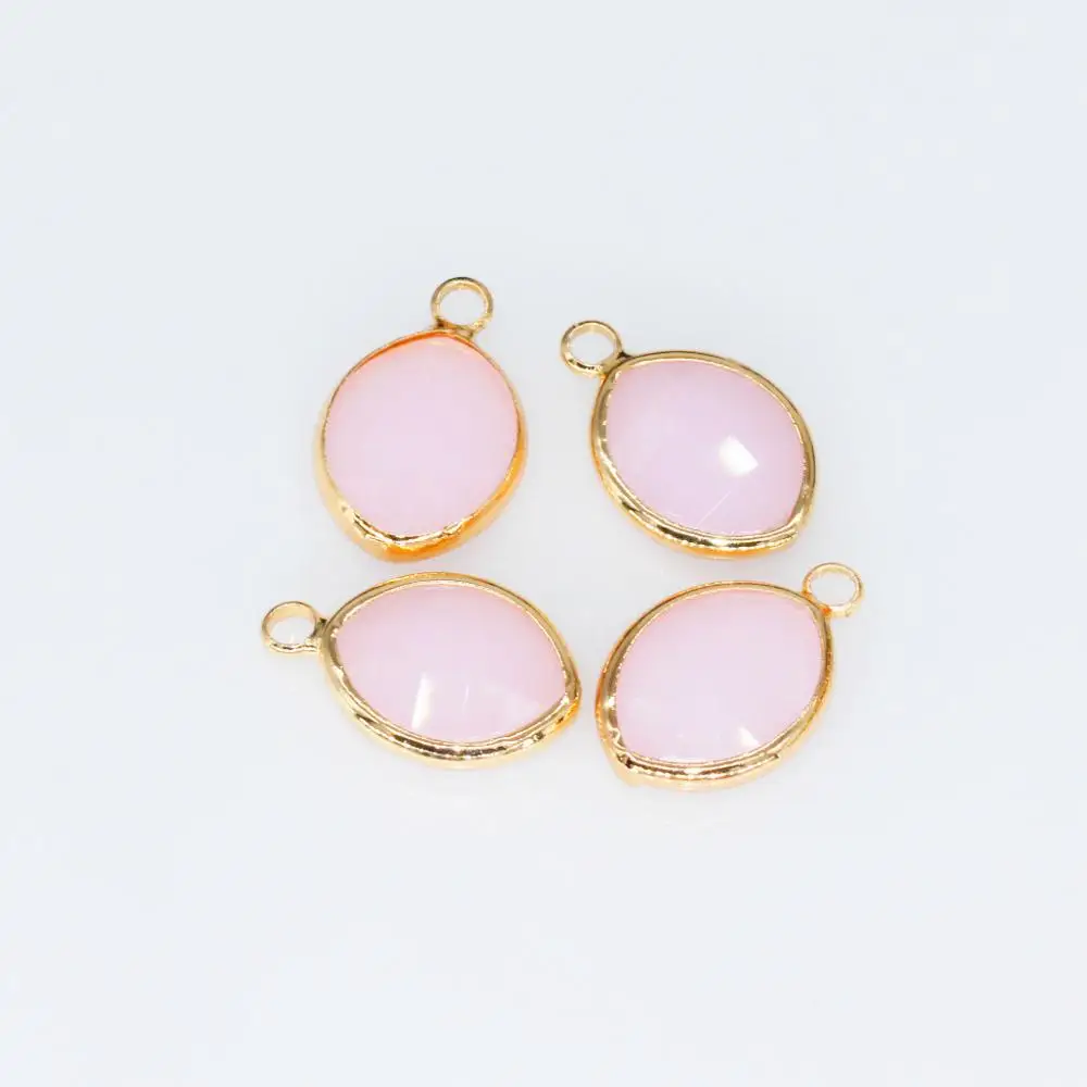 pink jade 12p10x14mm форма листа граненые обрамленное стекло очаровательный со стразами Подвески Серьги крепления для ожерелий ювелирных изделий платье бусины с подвеской - Цвет: pink jade