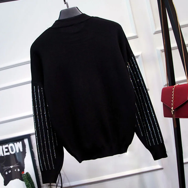 HIGH STREET стильный осень зима Подиум костюм набор женские Стразы, бриллианты бисером свитер вязание брюки набор