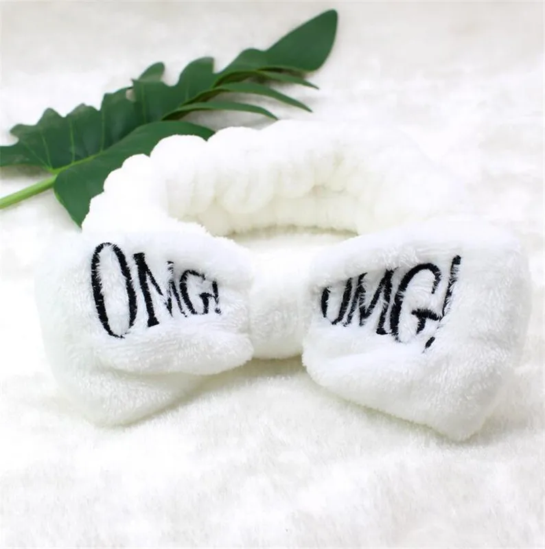 OMG white Мягкие флисовые повязки на голову с бантом и надписью «OMG» для женщин и девочек, тюрбан, милый держатель для волос, повязки на голову, головные уборы, аксессуары для волос - Цвет: OMG white