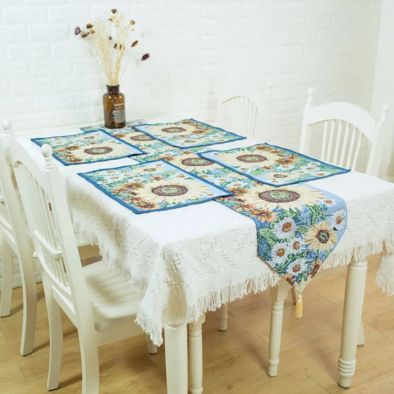 

Sunflower Embroidered Table Runner Home Textile Table Flag Polyester Dining Table Runner TV Cabinet Tablecloth Coffee Table Map