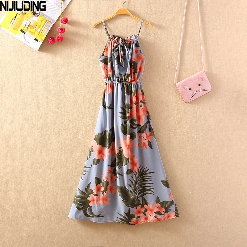 Платье NIJIUDING женское на бретельках винтажное макси платье с цветочным принтом