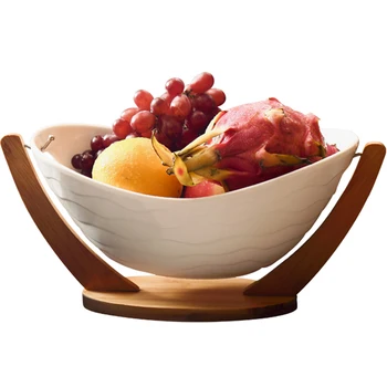 

Fruit bowl ceramic bowl hotel vegetable bowl bamboo stand kitchen desktop art design storage tray WY522