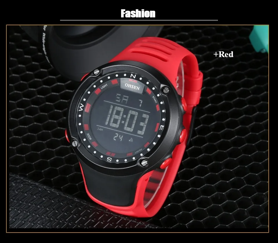 OHSEN брендовые модные ЖК-цифровые мужские наручные часы 50 м водонепроницаемые белые спортивные военные мужские часы relogio masculino