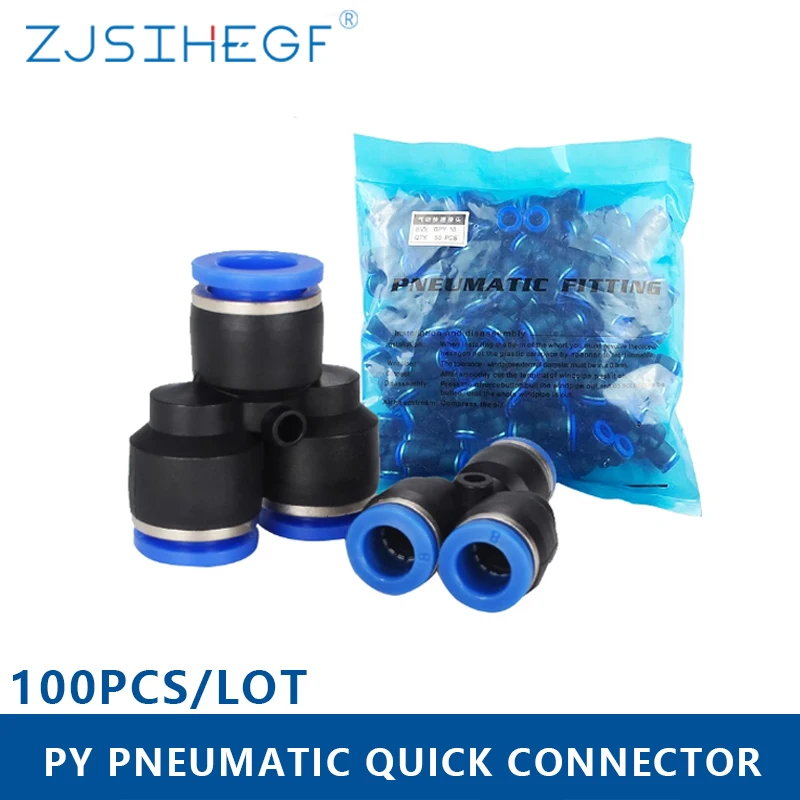 

100Pcs/Pack PY Pneumatic Fittings Air Connerctior Y Type 3-Way For 4 6 8 10 12MM Tube Connector