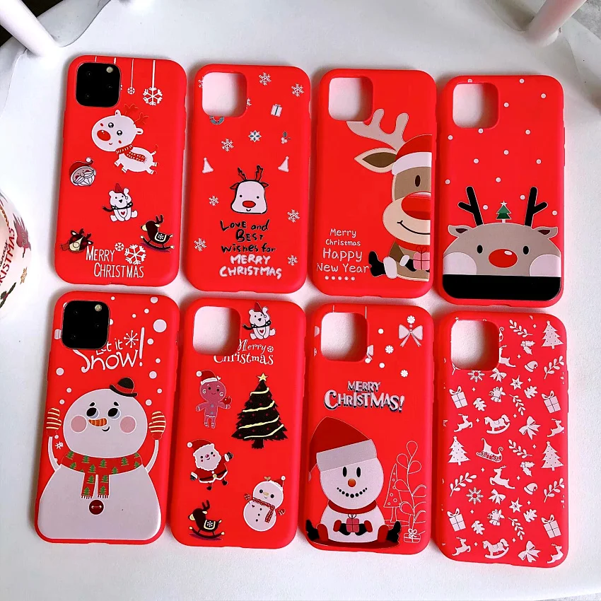 

Cartoon Christmas Phone Case For iPhone 11 Pro Max XR X XS Max 7 8 6 6s Plus Elk Santa Claus snowman Soft TPU Phone Cover Gift
