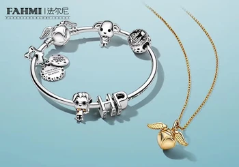 

925 Silver School of Witchcraft and Wizardry Train House Elf Moments Golden Snitch Clasp Dragon Snake Eagle Pendant Bracelet