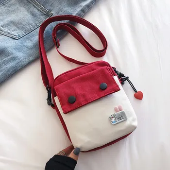

Women's Embroidered Canvas Handbag Buckle Creative Cartoon Shoulder Bag Crossbody Shopping Bag Bolsa Feminina Red Black Pink Bag