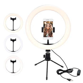 

Photography LED Ring Fill Light Dimmable Camera Phone Ring Lamp With Table Tripods For Makeup Video Live Studio Lights