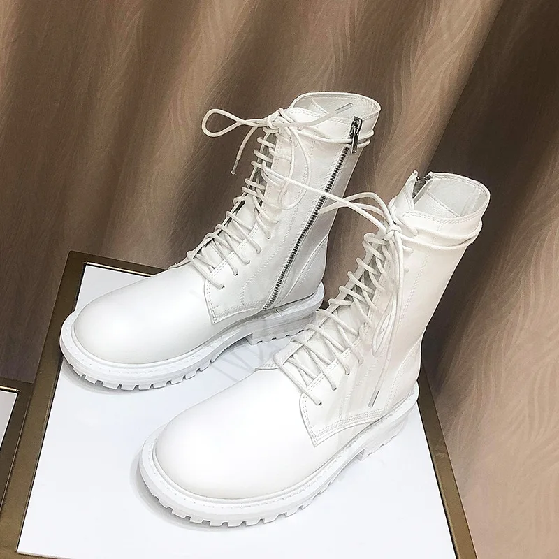Botas mujer/ г. Повседневная Белая обувь женские Ботинки martin на платформе модные брендовые женские ботильоны черного цвета для девочек с перекрестной шнуровкой