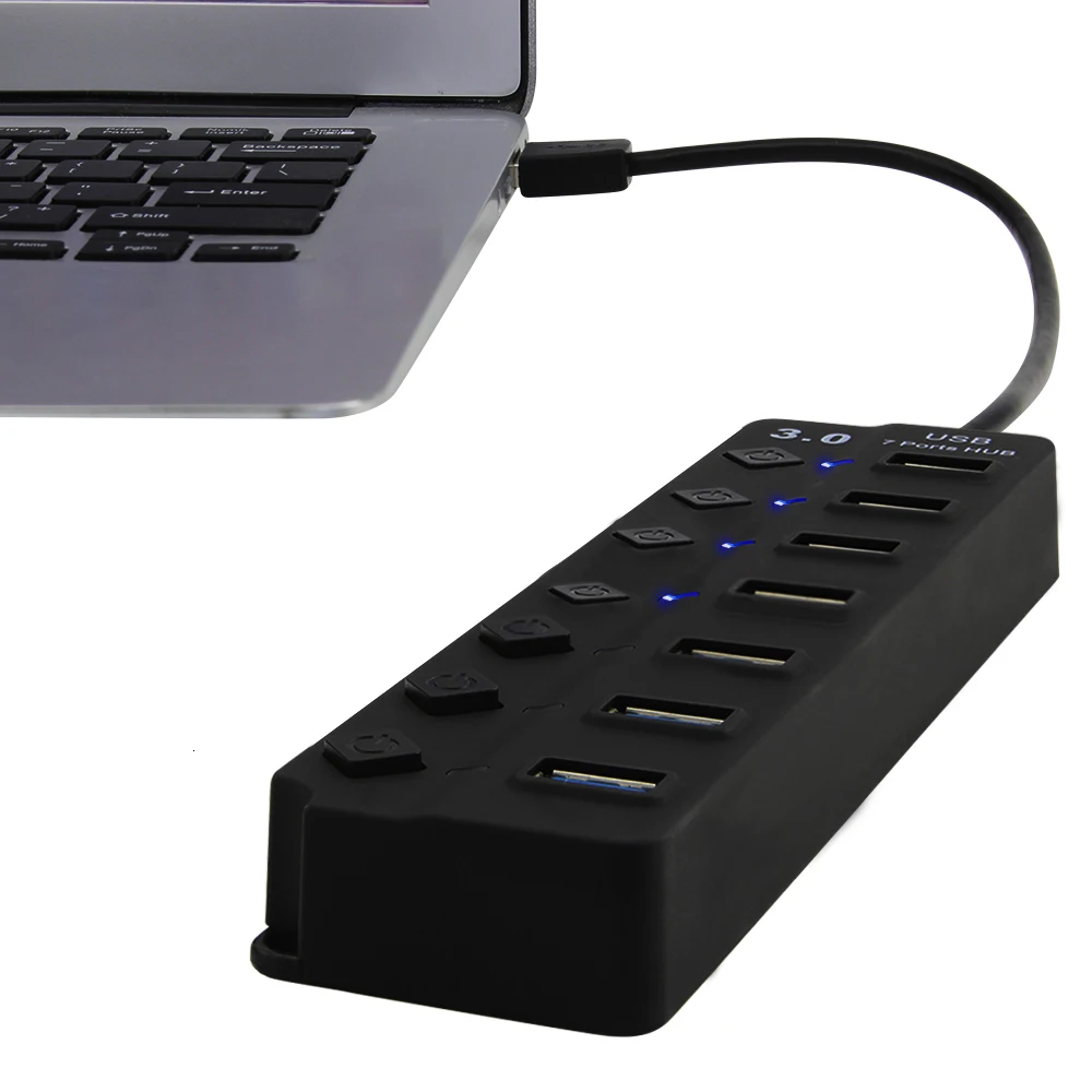 Usb chyi концентратор 3,0 7 Порты Micro Usb 3,0 концентратор разветвитель с Мощность адаптер Usb hab высокое Скорость 5 Гбит/с Usb разветвителем 3 концентратор для портативных ПК