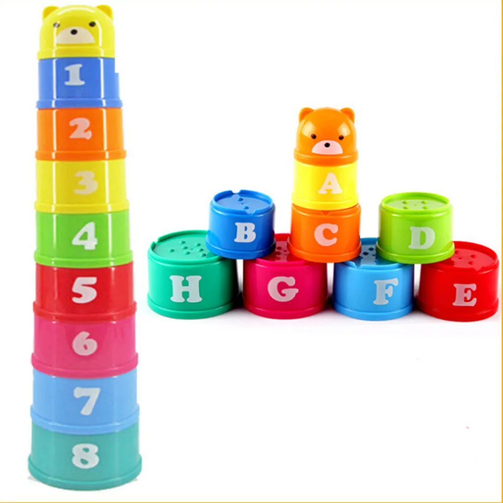 Plastic Letters Numbers Stacking Rainbow Stack Up Cups Blocks Children Stacking Folding Bathing Toys Educational Play Fun Toy