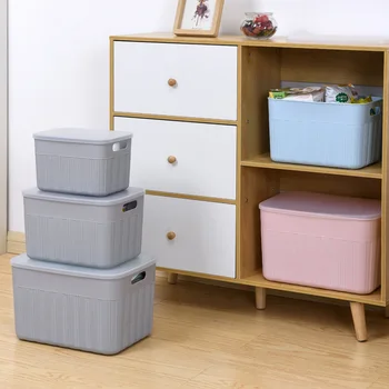

Portable Plastic Storage Box Large Capacity Home Wardrobe Finishing Organizer Bathroom Cosmetic Toy Clothing Holders with Cover