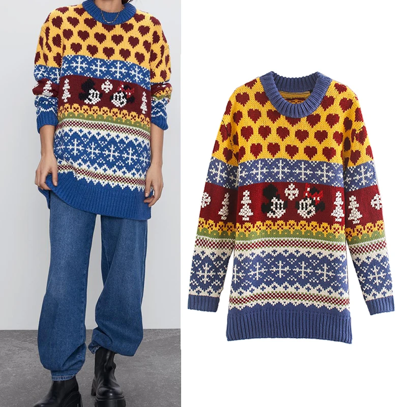 

2020 Za New Casual Fashion Lady Female Women Women's clothes Cartoon mouse pullover Sweater Spring winter