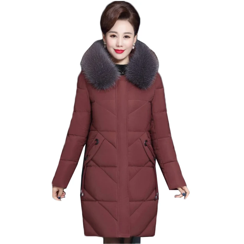 

Middle-aged Women Parkas Winter Jacket New Mid-Long Hooded Outerwear Thicken Down Cotton Jacket Plus Size 5XL Women Basic Coat