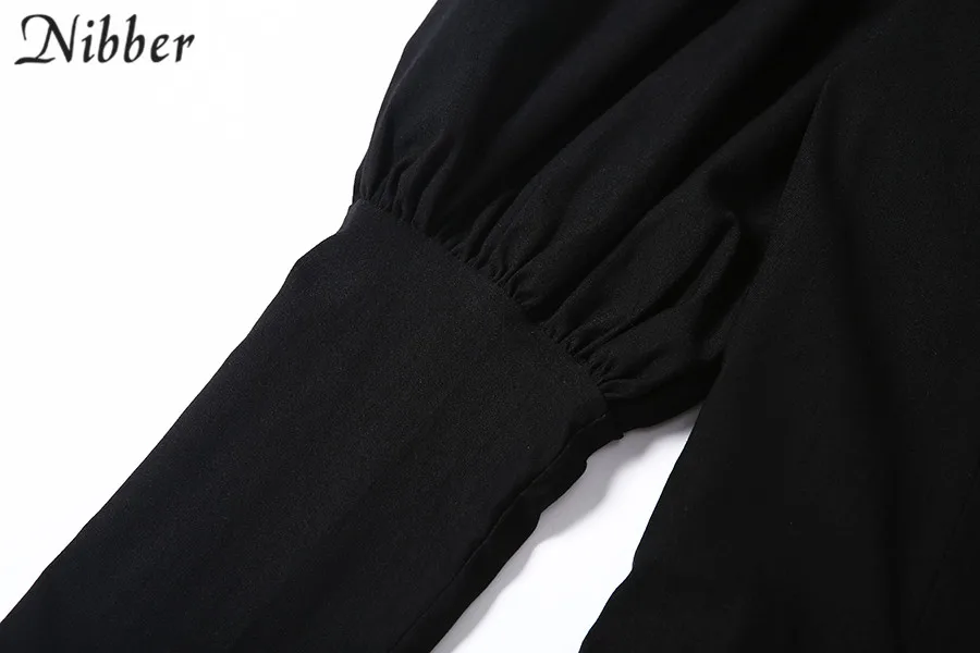 Nibber элегантные офисные платья черные тонкие Мини платья женские Осень Harajuku однобортный дизайн Повседневные Вечерние платья mujer