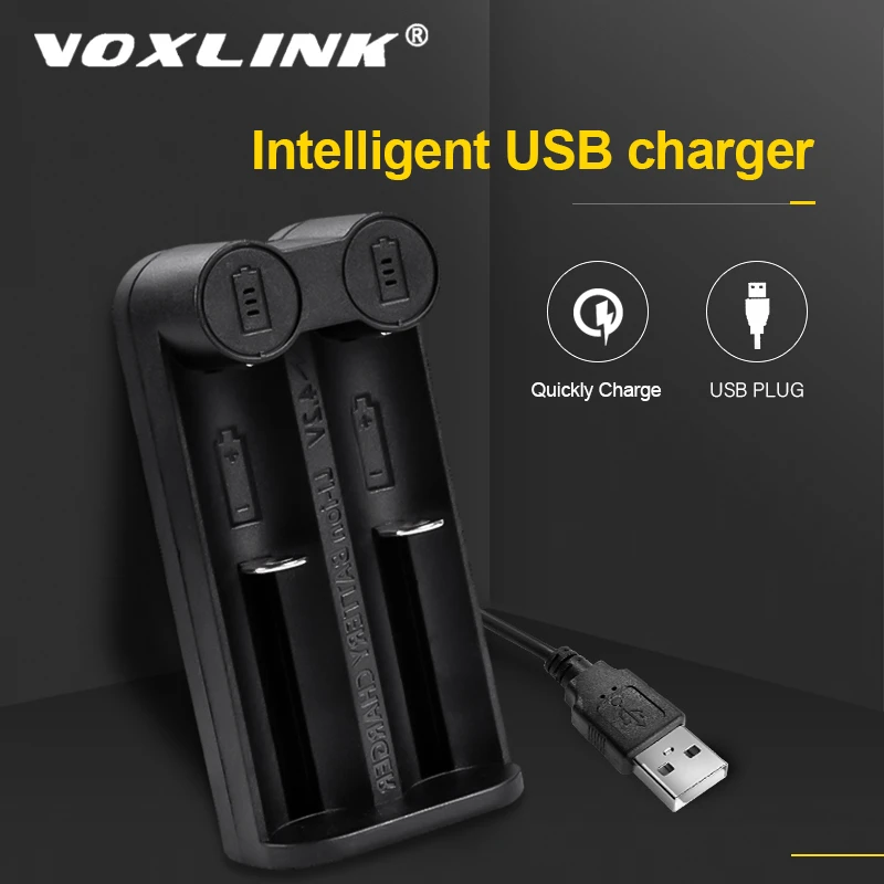 VOXLINK 18650 Battery Charger Smart Charging 2-Slot USB 26650 18350 22650 21700 26500 4.2V Li-ion Rechargeable Batteries Charger charging cable for electric razor