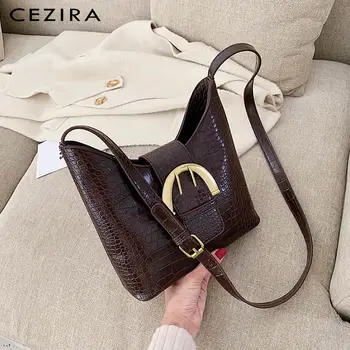 

CEZIRA Vintage Stone Pattern PU Leather Crossbody Bags For Women Luxury Vegan Leather Bucket Female Shoulder HandBags Hobo Purse