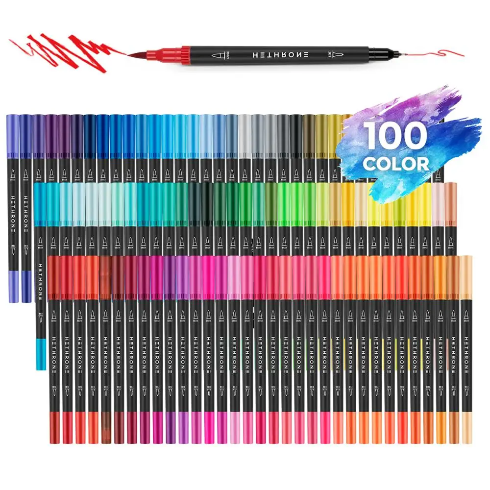 

Hethrone 100 colores pen FineLiner Drawing Painting pen Watercolor Art supplies Markers Double Tips Brush Pen Graffiti sets gift