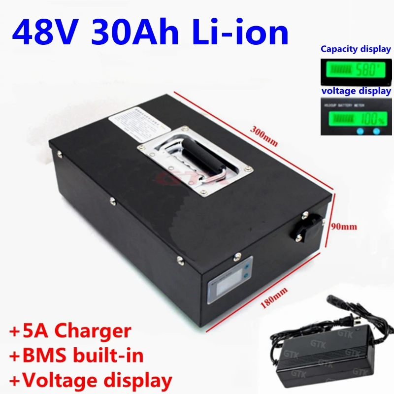 Водонепроницаемый 48V 25Ah 30Ah литий-ионный аккумулятор с BMS для 2500W велосипед e скутер рикша EV+ 5A зарядное устройство