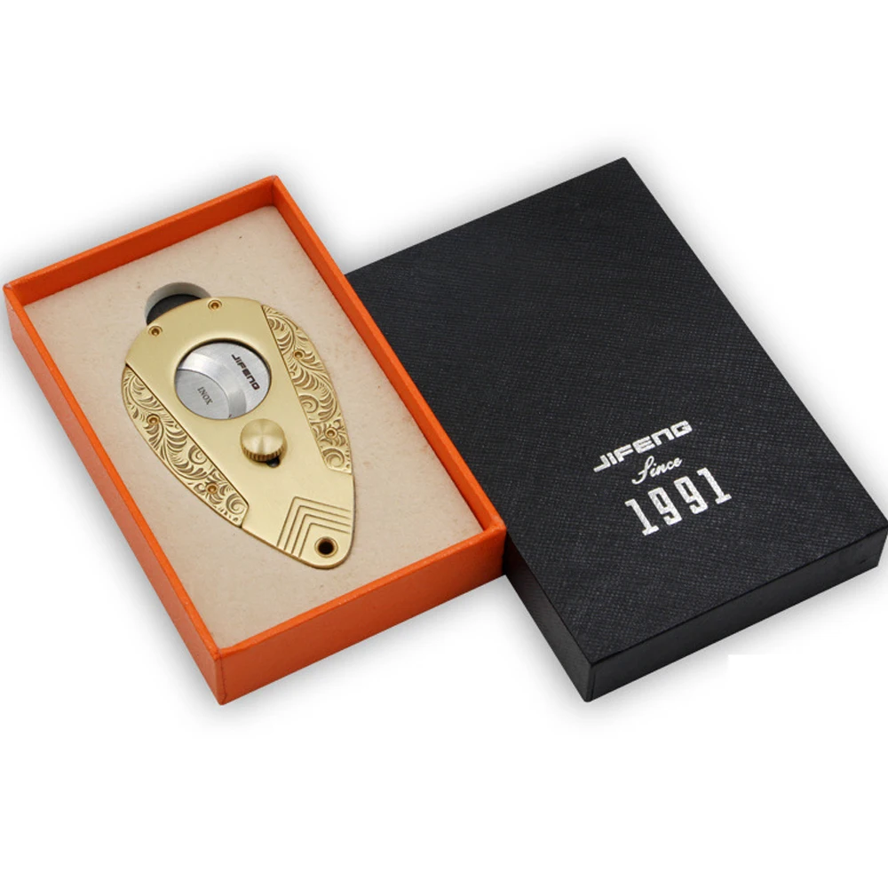 High Quality Gold color Cigar Cutter Stainless Steel Guillotine Double Cut with Attractive