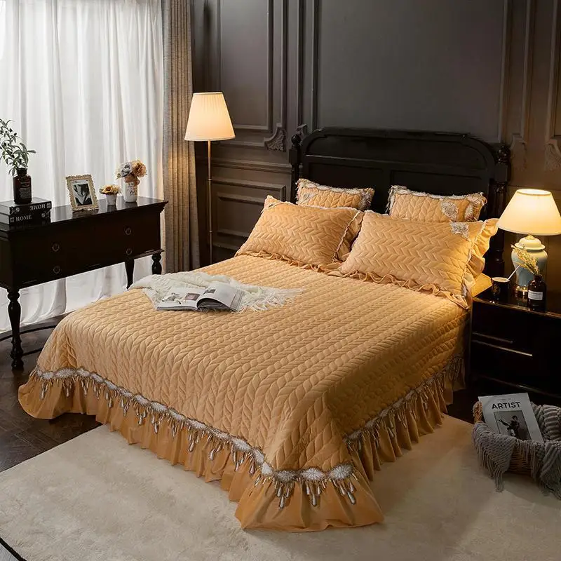 

35Fleece Quilted Bedspread King Queen size Bed spread Bed cover set Mattress topper Blanket Pillowcase couvre lit colcha de cama