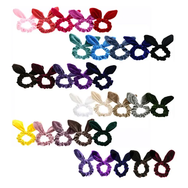 30 Pcs Новинка 1/10 шт, простое женское кольцо для волос с заячьими ушками, ткань, золотой бархат, для девушек, головной убор - Цвет: 30 Pcs