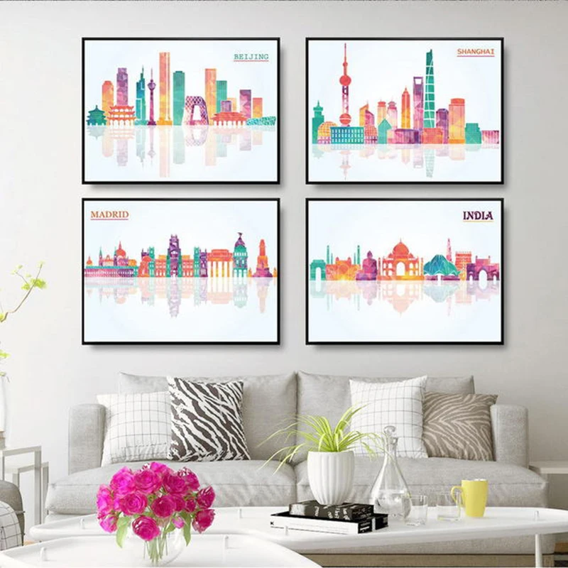 COSY-MOMENT-Minimalist-India-Madrid-USA-Shanghai-Beijing-New-York-Poster-Watercolor-City-Canvas-Painting-Wall (1)