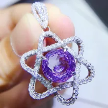 Натуральный Аметист цветок стиль ожерелье кулон 3.5ct большой драгоценный камень 925 стерлингового серебра для мужчин или женщин# Q910193