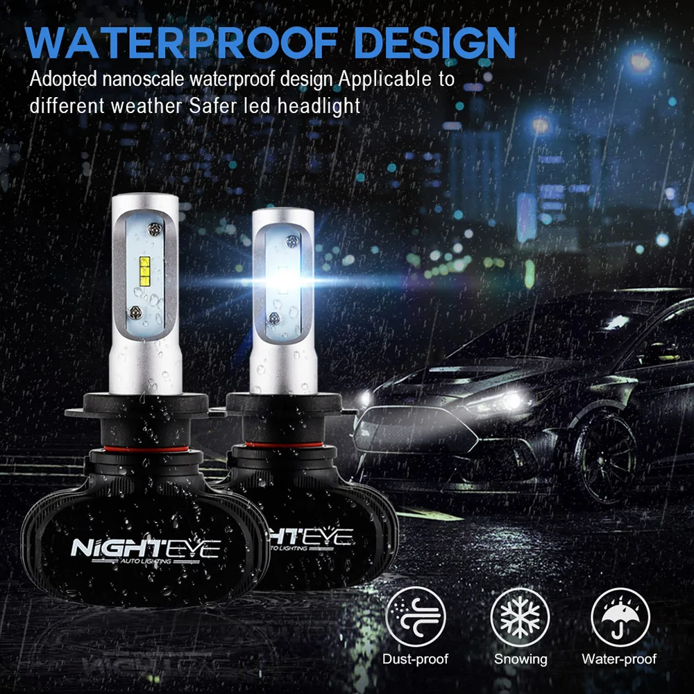 Nighteye H7 светодиодный H4 12v H8 H9 H11 8000LM 50 Вт 6500 к Автомобильный светодиодный головной светильник s Белый Противотуманные огни 9005 HB3 9006 HB4 туман светильник лампы