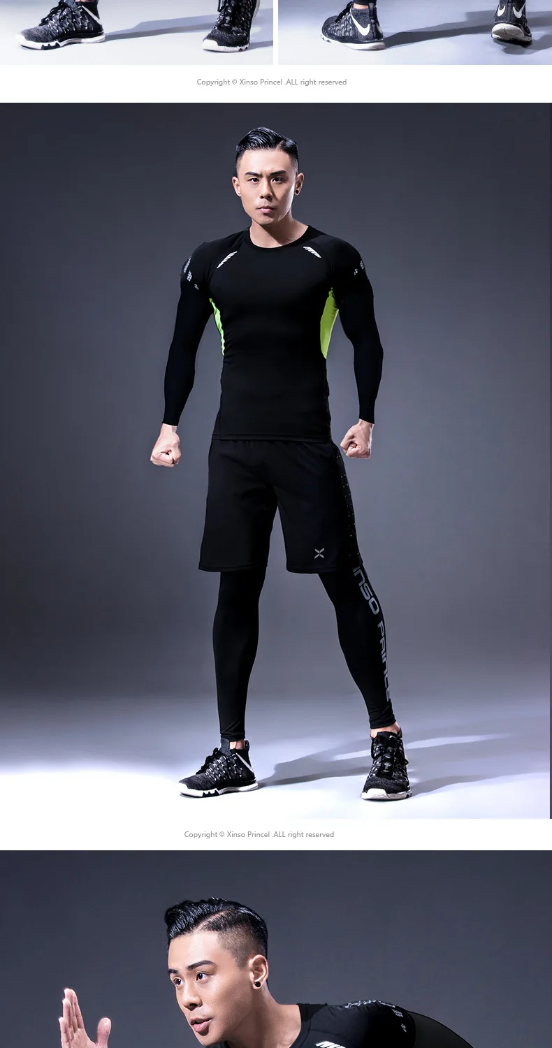 Fitness suit men's basketball tights training suit running gym fast dry spring and autumn five-piece set