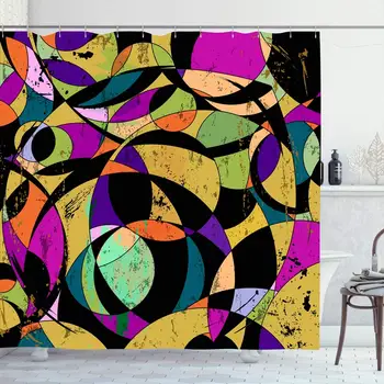 

Shower Curtain Set with Hooks 60x72 Purple Abstract Circle Retrovintage Vintage Style Different Paint Vibrant Design Circles