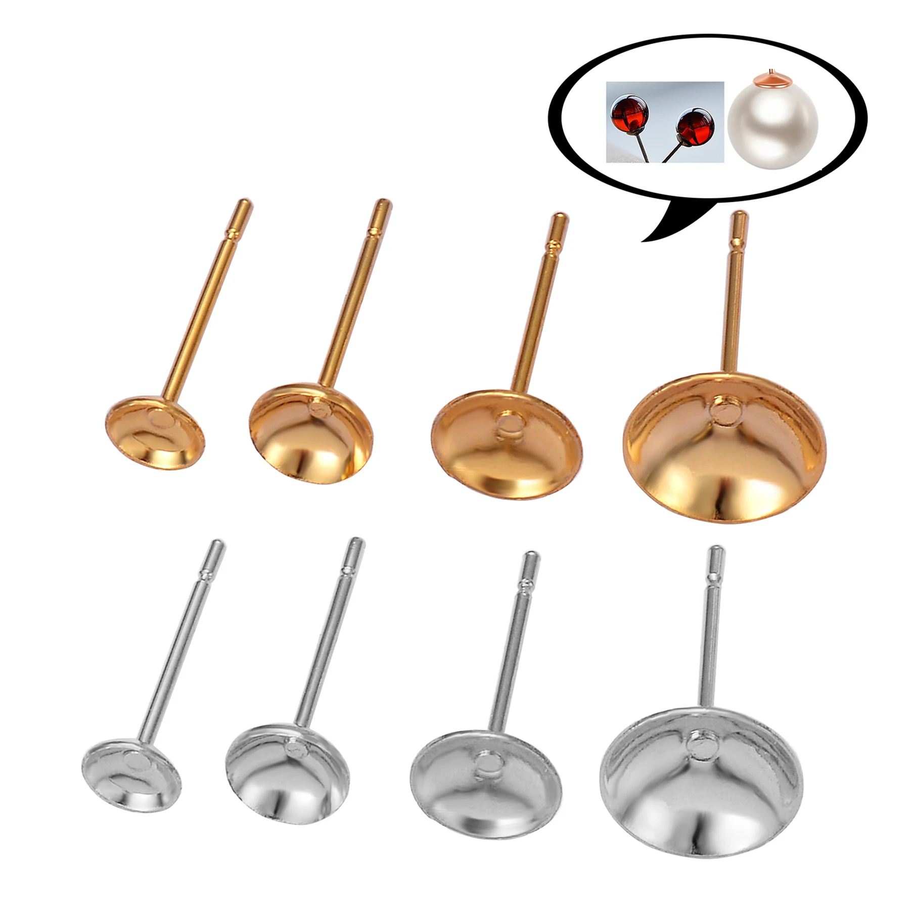 100Pcs Stainless Steel Blank Earring Stud Base Fit 4 5 6 8mm Settings DIY Jewelry Making Accessories Findings 4